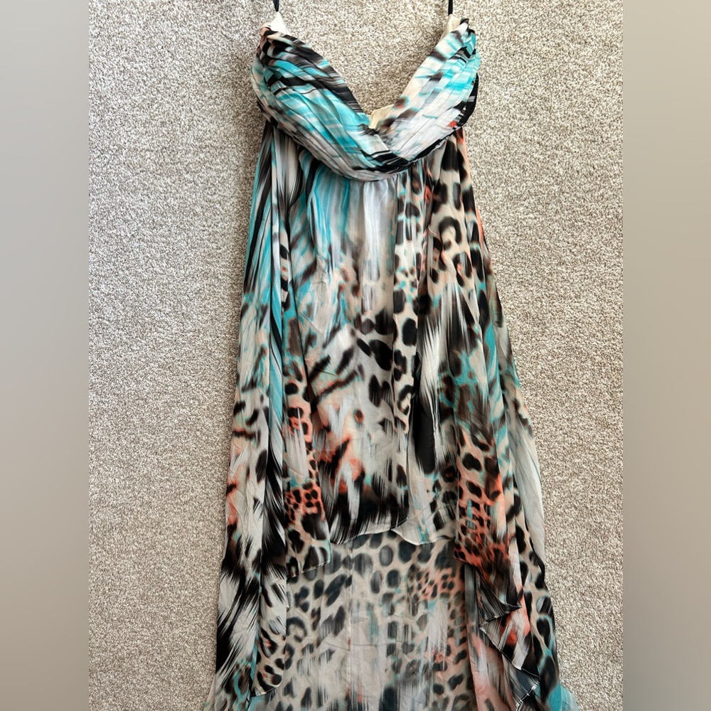 BEBE Women’s Animal Print Sleeveless High Low Dress Size 8